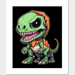 Green Scary Chibi T-Rex Isometric Dinosaur Monster Posters and Art